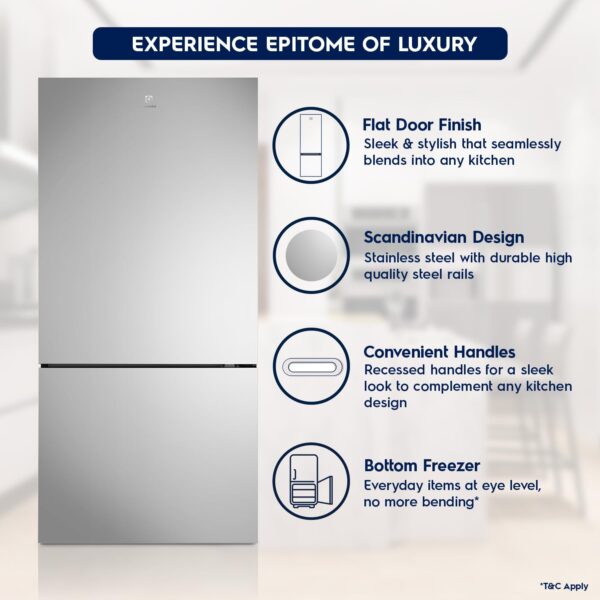 Electrolux 529L Frost Free Inverter Double Door Refrigerator, Bottom Freezer, TasteLockAuto & TasteGuard Technology, Stainless Steel, UltimateTaste 500, EBE5302C-S - Image 2