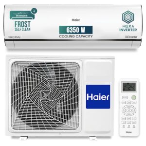 Haier 2.0 Ton 3 Star AI Climate Control HEXA Inverter Smart AC Kinouchi Heavy Duty Pro, Cools at 60°C, 20 Mtr. Air Throw - HSU24K-PYAIR3BN-INV, White)