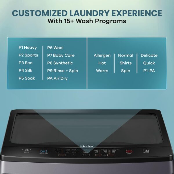 Haier 7.5 Kg 5 star Fully Automatic Top Loading Washing Machine HWM75-H826S6, Starry Silver, Butterfly Shape Heater, Oceanus Wave Drum,Near Zero Pressure, Toughened glass) - Image 2