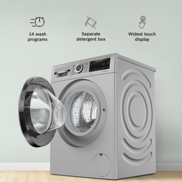 Bosch 10kg 5 Star Anti Stain & AI Active Water Plus Fully Automatic Front Load Washing Machine with Built in Heater (WGA252ZSIN, Pretreatment, Iron Steam Assist & Allergy Plus, Silver) - Image 5