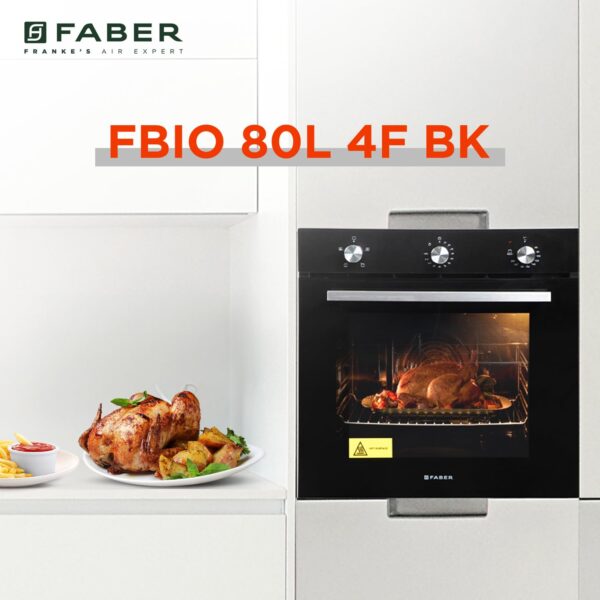 Faber 80L Black Finish Built-In Oven || Push/Pull Knob Control with Digital Display || 4 Cooking Functions with Grill Rack, Universal Pan|| FBIO 80L 4F BK with 1 Yr Comprehensive Warranty - Image 4