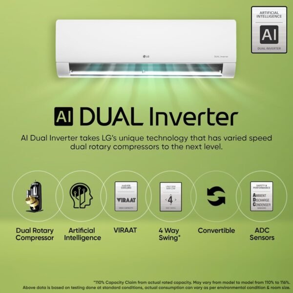LG 1.5 Ton 5 Star AI DUAL Inverter Split AC (Copper, AI Convertible 6-in-1 Cooling, 4 Way Swing, HD Filter with Anti-Virus Protection, 2024 Model, US-Q19ENZE, White) - Image 3