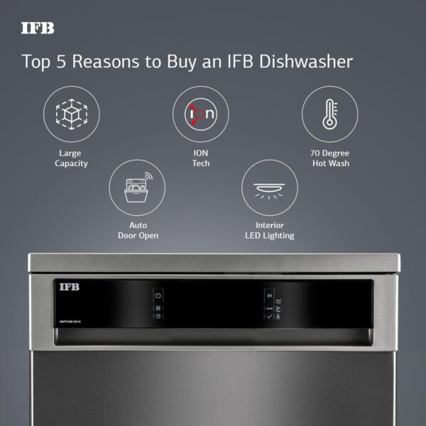 IFB 16 Place Settings with DeepClean® Technology Powered by AI Freestanding Dishwasher (Neptune SX16, Pearl Grey, Auto Door Open for Effective Drying, Interior LED Lighting) - Image 3
