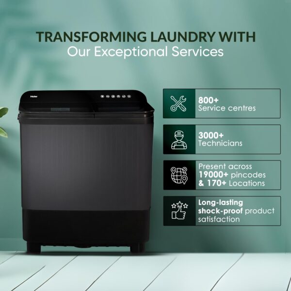 Haier 10 kg 5 Star Toughened Glass & Vortex pulsator Semi Automatic Top Load (HTW100-178BKN,Black) - Image 3
