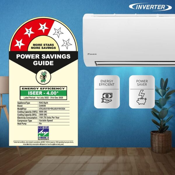Daikin 1.8 Ton 3 Star Inverter Split AC (Copper, Anti Bacterial Filter, ATKL60UV16, White) - Image 2