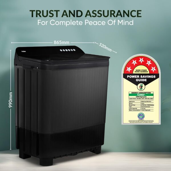 Haier 10 kg 5 Star Toughened Glass & Vortex pulsator Semi Automatic Top Load (HTW100-178BKN,Black) - Image 4