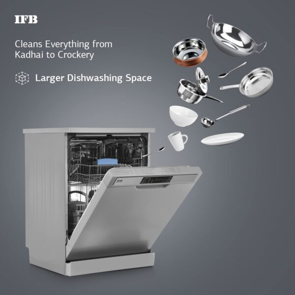 IFB 12 Place Settings Hot water wash Free Standing Dishwasher (Neptune VX1, Graphite Grey, In Built Heater with Hygienic Steam Drying, Perfect for Indian Utensils) - Image 4