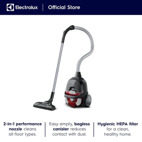 Electrolux CompactGo Canister Bagless Vacuum Cleaner for Home, 1600 W, HEPA Filter, Dust Pro, 16A Plug, 2-in-1 Crevice & Upholstery Nozzle, Watermelon Red, Z1231WR - Image 3