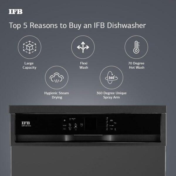IFB 14 Place Settings with DeepClean® Technology Freestanding Dishwasher (Neptune VX14, Inox Grey, 70° Hot Water Wash with Hygienic Steam Drying, Perfect for Indian Utensils) - Image 2