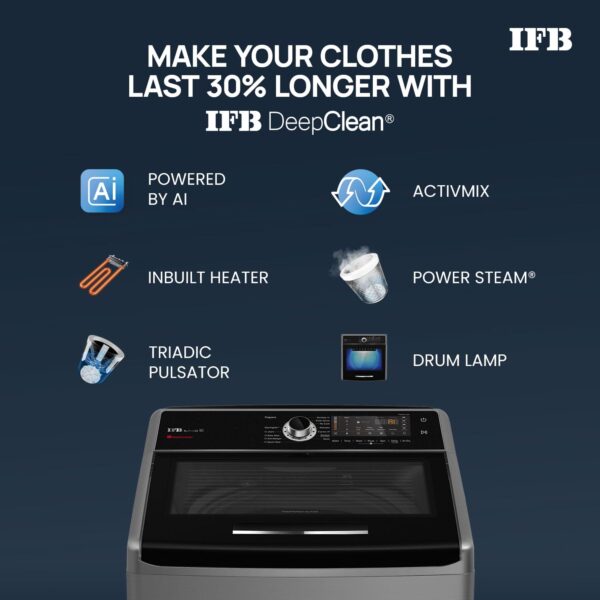 IFB 11 Kg 5 Star with DeepClean® Technology, AI Powered, Fully Automatic Top Load Washing Machine (2025 Model, TL111IN3S, PowerSteam®, Inbuilt Heater, Aqua Energie, Inox) - Image 6