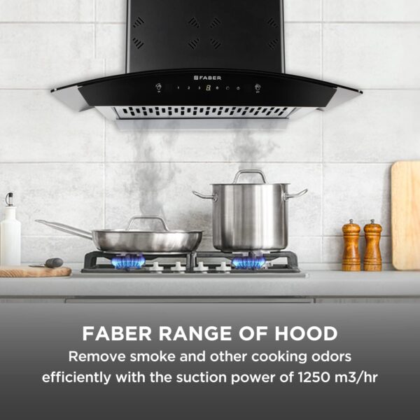 Faber60cm 6 way Silent Suction,1250m3/hr, Autoclean Chimney, 12Yr Warranty on Motor (HOOD EVEREST 3D IN HC SC FL LG 60||Filterless||Touch&Gesture Control||Light Grey) - Image 4