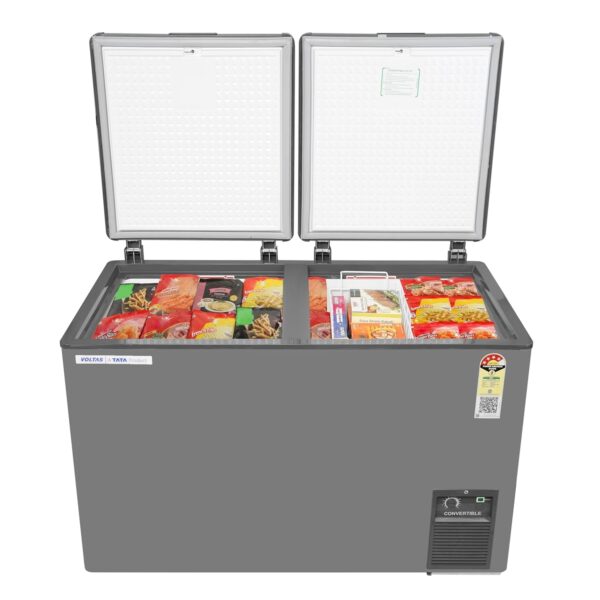 Voltas 295 Litres, 4 star Convertible Double Chest Freezer With Roller Wheels (CVF320DA4-P-PL, Grey) - Image 6