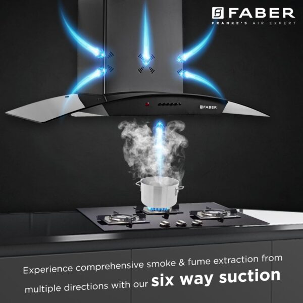 Faber 90cm 1150 m³/hr Autoclean Kitchen Chimney | Curved Glass | Filterless | Black Finish | Push Button Control | 8Yr Warranty on Motor 2Yr Comprehensive by Faber | HOOD ACE PRO IN 3D HC PB FL BK 90 - Image 2