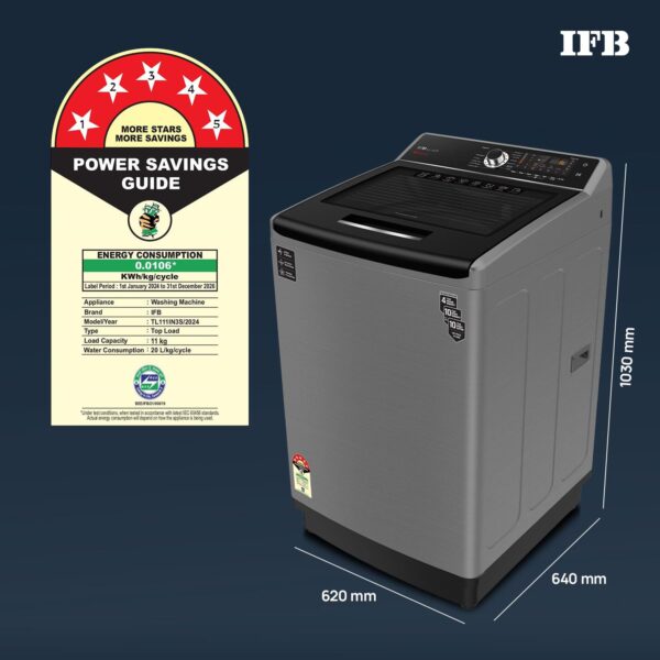 IFB 11 Kg 5 Star with DeepClean® Technology, AI Powered, Fully Automatic Top Load Washing Machine (2025 Model, TL111IN3S, PowerSteam®, Inbuilt Heater, Aqua Energie, Inox) - Image 10
