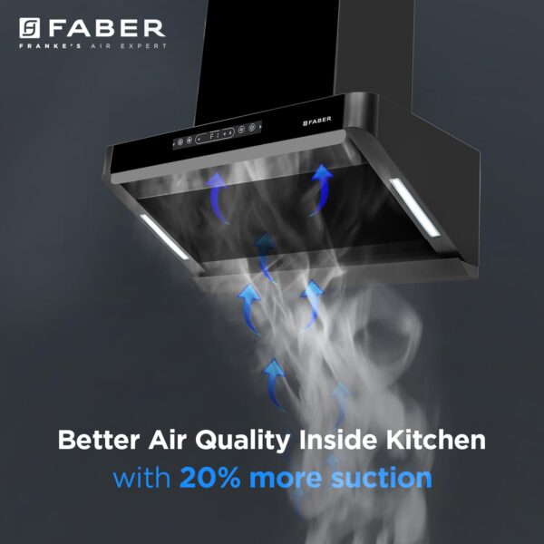 Faber Pinnacle 60cm 1500m³/hr Autoclean Chimney|Digital Display|Filterless|Slant Body|T-Shape Panel|Touch+Gesture|12Yr on Motor,5Yr Comprehensive Warranty by Faber|Hood Pinnacle FL HC BK 60,Matt Black - Image 6