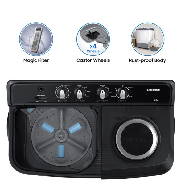 Samsung 8.5 Kg 5 Star Semi Automatic Top Load Washing Machine (WT85B4200GD/TL,DARK GRAY) - Image 10