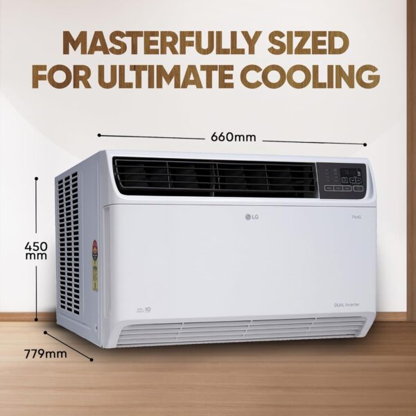 LG 1.5 Ton 3 Star Wi-Fi DUAL Inverter Window AC (Copper, Convertible 4-in-1 cooling, 4 Way Air Swing, HD Filter, UW-Q18WWXA, White) - Image 4