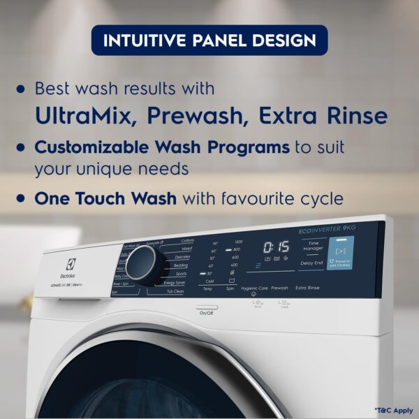 Electrolux 9kg 5 Star Fully Automatic Front Load Washing Machine with UltraMix, Full Load Vapour Wash for Sustainable Clothing, Hygienic Care, EcoInverter, White, UltimateCare 500, EWF9024R5WB - Image 4