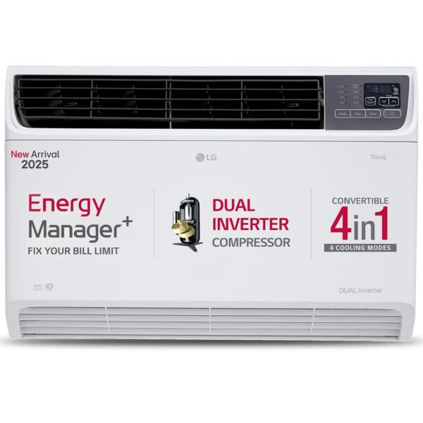 LG 1.5 Ton 3 Star Wi-Fi DUAL Inverter Window AC (Copper, Convertible 4-in-1 cooling, 4 Way Air Swing, HD Filter, UW-Q18WWXA, White)
