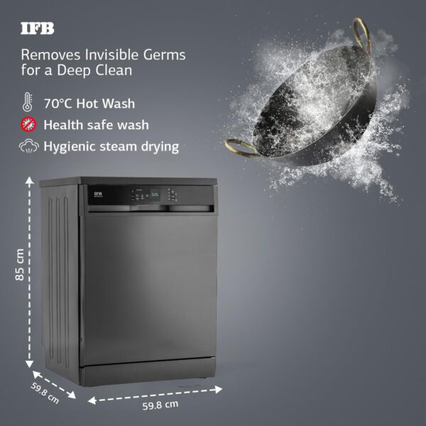 IFB 14 Place Settings with DeepClean® Technology Freestanding Dishwasher (Neptune VX14, Inox Grey, 70° Hot Water Wash with Hygienic Steam Drying, Perfect for Indian Utensils) - Image 6