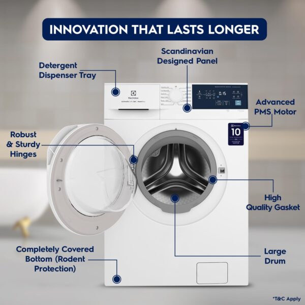Electrolux 8kg/5kg 5 Star EcoInverter Fully Automatic Front Load Washer Dryer, Scandinavian Design with 40°C Vapour Wash for Sustainable Clothing, Wash To Dry, White, UltimateCare 300, EWW8024D3WB - Image 8