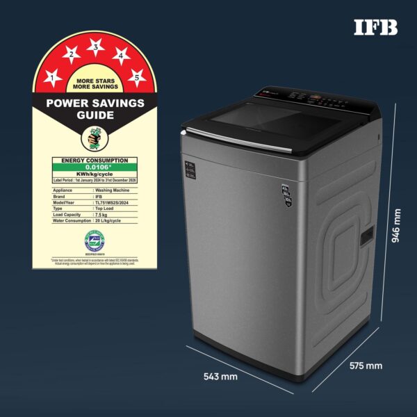 IFB 7.5 Kg 5 Star with DeepClean® Technology, AI Powered, Fully Automatic Top Load Washing Machine (TL751MS2S, PowerSteam®, Inbuilt Heater, Mystic Silver) - Image 12