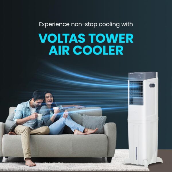 Voltas Slimm 35T Tower Air Cooler for Home, Honey Comb Cooling Pads with 3 Speed Control Functions, 35 Litres, White - Image 7