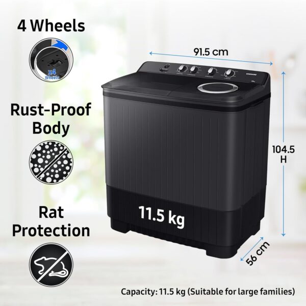Samsung 11.5 Kg Semi-Automatic Top Load Washing Machine Appliance (WT11A4260GD/TL,Dark Gray) - Image 13
