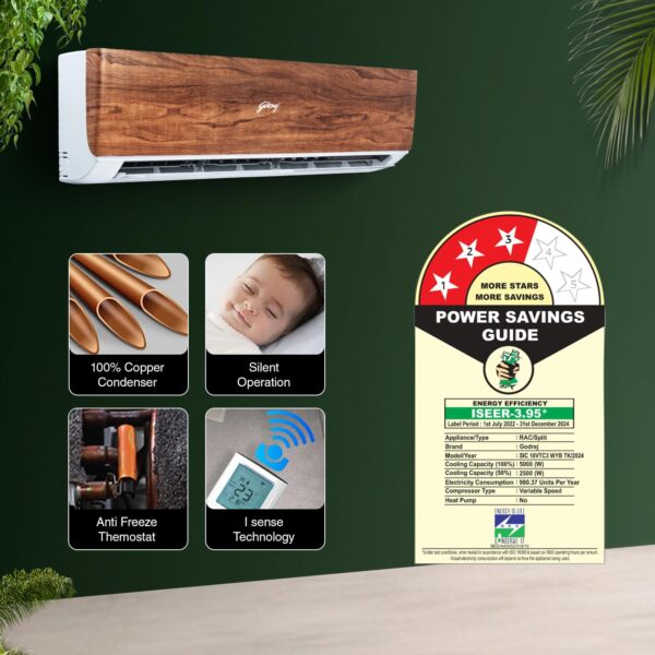 Godrej 1.5 Ton 3 Star, 5 Years Comprehensive Warranty, 5-In-1 Convertible Cooling, Wood Finish, Inverter Split AC (Copper, 4 Way Air Swing, AC 1.5T SIC 18VTC3 WYB TK, Teak Wood) - Image 7
