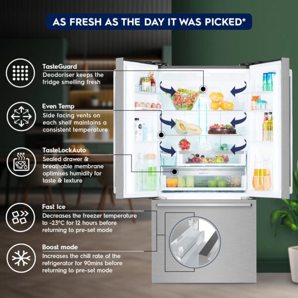 Electrolux 524L Frost Free Inverter French Door Refrigerator, TasteLockAuto Technology, Auto Ice & Even Temp Function, Arctic Silver Steel, UltimateTaste 700, EHE5224C-A - Image 9