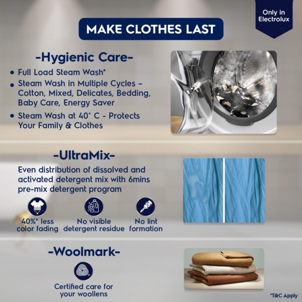 Electrolux 9kg 5 Star Fully Automatic Front Load Washing Machine with UltraMix, Full Load Vapour Wash for Sustainable Clothing, Hygienic Care, EcoInverter, White, UltimateCare 500, EWF9024R5WB - Image 7