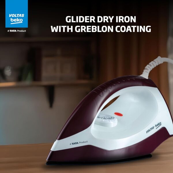 Voltas Beko, A Tata Product 1000 W Dry Iron (I1000VD-BGWH, Burgundy-White, with Crease-busting Greblon Soleplate) - Image 6