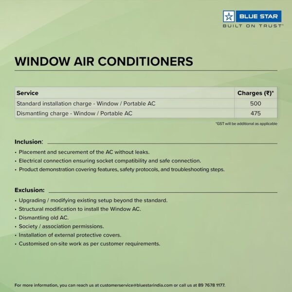 Blue Star 2 Ton 3 Star Inverter Window AC (Copper, Turbo Cool, Fan Modes-Auto/High/Medium/Low, Hydrophilic Blue Fins, Dust Filters, Self-Diagnosis, WID324L, White) - Image 7