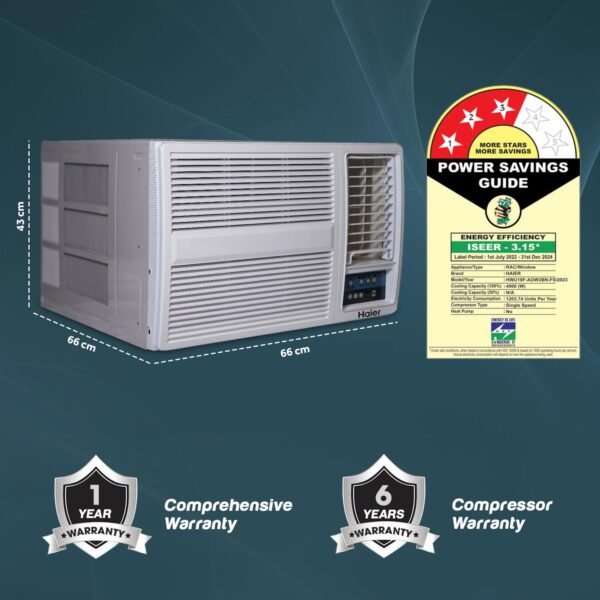 Haier 1.5 Ton 3 Star Fix Speed Side Flow Window AC (Copper, Turbo Mode, Anti Bacterial Filter, Cools at 54°C Temp, Long Air Throw - HWU18F-POW3BN-FS) - Image 6