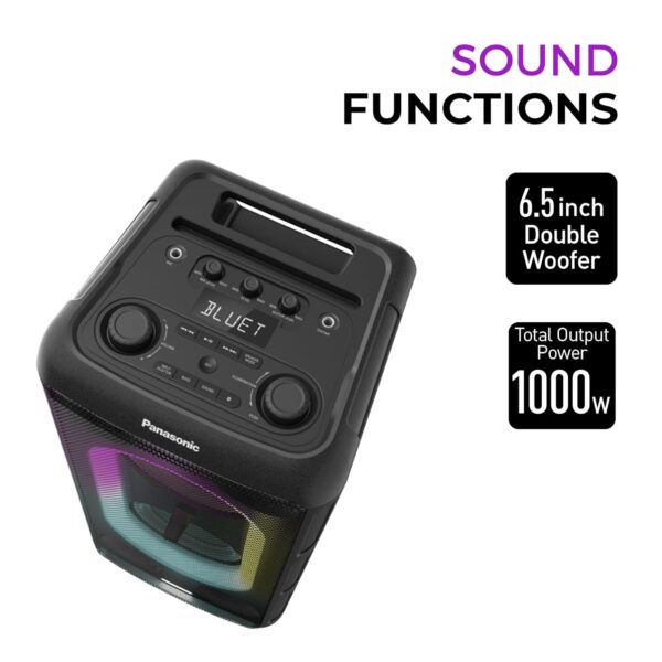 Panasonic SC-TMAX45 High Power Double Woofer Bluetooth Party Speaker System with USB, AUX and Optical Input, Mic & Guitar Jack (Black) - Image 5