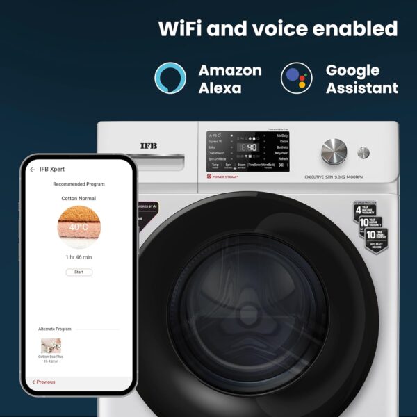 IFB 9 Kg 5 Star Powered by AI with 9 Swirl Wash, WiFi, Fully Automatic Front Load Washing Machine (Executive SXN 9014K, Steam Refresh Program with Eco Inverter, Rich Silver) - Image 12
