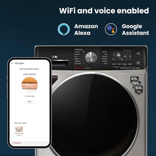 IFB 10Kg 5 Star with Deep Clean Oxyjet Technology, AI Powered, Fully Automatic Front Load Washing Machine (EXECUTIVE PLUS VSC 1014, Steam Refresh Program, Wi-Fi, Eco Inverter, SUS VCM, silver) - Image 3