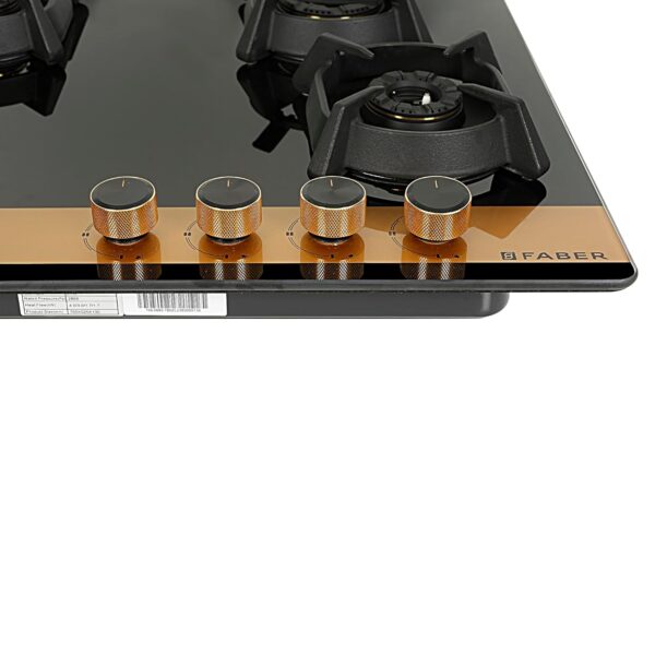 Faber 70cm 4Burner Gas Hob | Flame Failure Device | Cast Iron Pan Support | Metal Knobs | Dual Flame Burner | 8mm Toughened Black Glass | Versatile Hob/Cooktop | Hob Utopia Pro HT 704 BR CI - Image 3