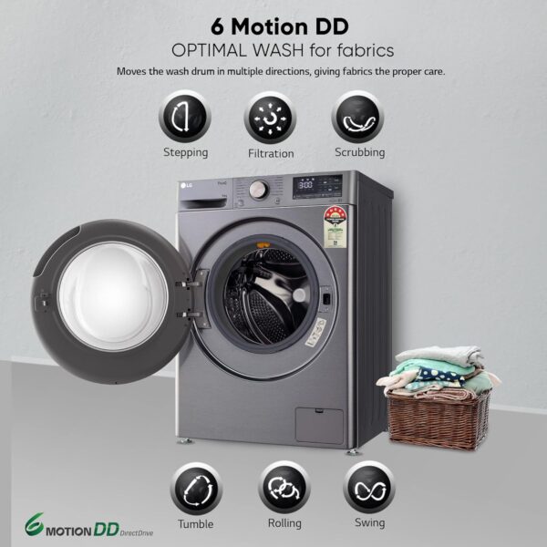 LG 10 Kg 5 Star Ai Direct Drive Wi-Fi Inverter Fully Front Load Automatic Front-Loading Washing Machine (Fhp1410Z7P, Turbowash & Steam For Hygiene Wash, Platinum) - Image 6