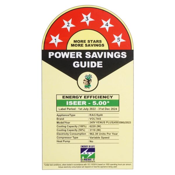 Voltas 245V Venus Plus 2 Ton 5 Star, Inverter Split AC(Copper, Anti-dust Filter, White) - Image 6