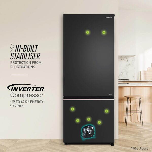 Panasonic 400L 2 Star Prime Convertible 6-Stage Smart Inverter Frost-Free Double Door Bottom Mount Refrigerator (NR- BK415BQKN, Diamond Black,Jumbo Fresh Vegetable Basket,Net Capacity 357L) - Image 3