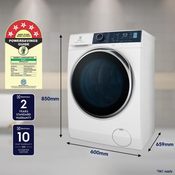 Electrolux 9kg 5 Star Fully Automatic Front Load Washing Machine with UltraMix, Full Load Vapour Wash for Sustainable Clothing, Hygienic Care, EcoInverter, White, UltimateCare 500, EWF9024R5WB - Image 3