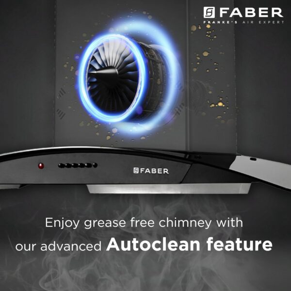 Faber 90cm 1150 m³/hr Autoclean Kitchen Chimney | Curved Glass | Filterless | Black Finish | Push Button Control | 8Yr Warranty on Motor 2Yr Comprehensive by Faber | HOOD ACE PRO IN 3D HC PB FL BK 90 - Image 3