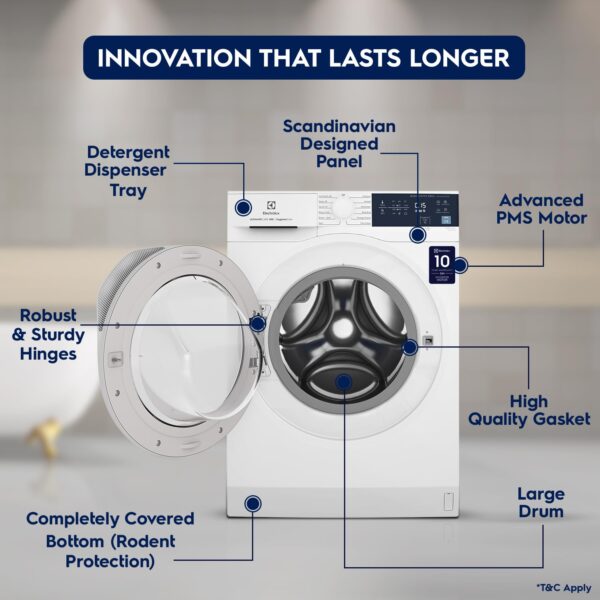 Electrolux 9kg 5 Star EcoInverter Fully Automatic Front Load Washing Machine, Full Load Vapour Wash for Sustainable Clothing, Hygienic Care, White, UltimateCare 300, EWF9024D3WB - Image 3