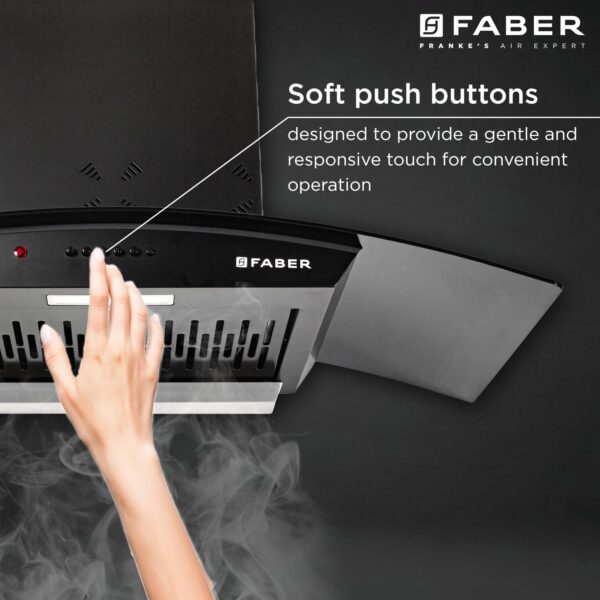 Faber 90cm 1150 m³/hr Autoclean Kitchen Chimney | Curved Glass | Filterless | Black Finish | Push Button Control | 8Yr Warranty on Motor 2Yr Comprehensive by Faber | HOOD ACE PRO IN 3D HC PB FL BK 90 - Image 4