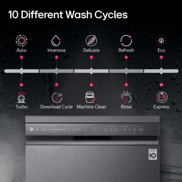LG 14 Place Setting Free Standing Dish Washer with TrueSteam, QuadWash, EasyRack Plus, Wi-Fi Enabled (DFB424FM, Matte Black, Inverter Direct Drive Motor) - Image 8