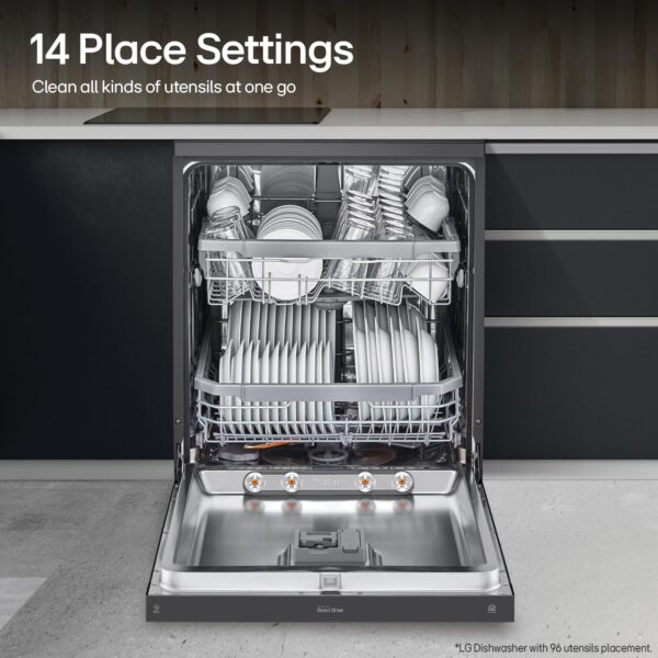 LG 14 Place Setting Free Standing Dish Washer with TrueSteam, QuadWash, EasyRack Plus, Wi-Fi Enabled (DFB424FM, Matte Black, Inverter Direct Drive Motor) - Image 9