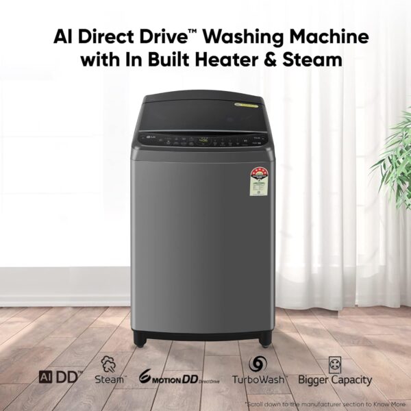 LG 9 Kg 5 Star Inverter Wi-Fi Fully-Automatic Top Loading Washing Machine Appliance (THD09NWM, Middle Black, AIDD Technology & TurboWash) - Image 5