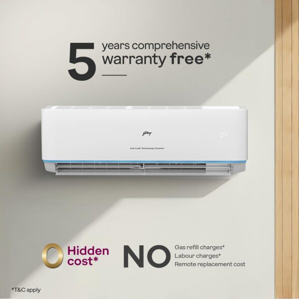 Godrej 1.5 Ton 3 Star, 5 Years Comprehensive Warranty, Anti-Leak, 5-In-1 Convertible Cooling, Inverter Split AC (Copper, Heavy duty cooling, AC 1.5T EI 18DINV3R32 SYB AL, White) - Image 2
