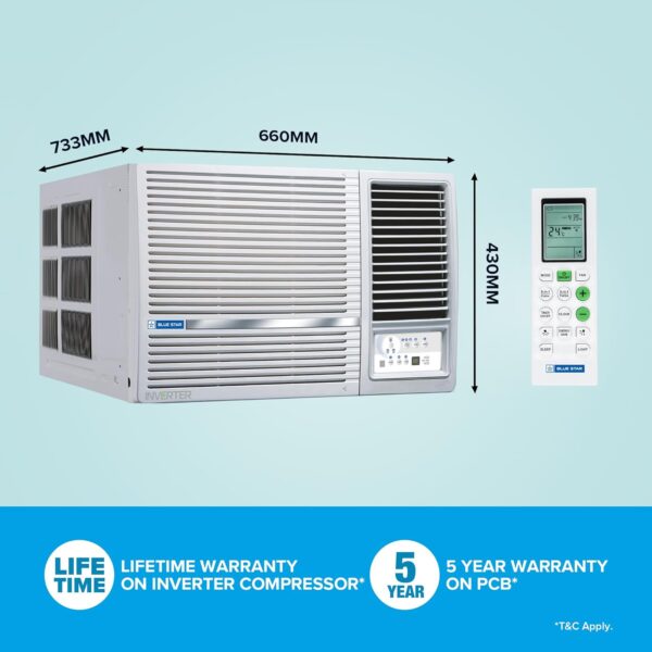Blue Star 1.5 Ton 5 Star Inverter Window AC (Copper, Turbo Cool, Fan Modes-Auto/High/Medium/Low, Hydrophilic Blue Fins, Dust Filters, Self-Diagnosis, WIE518L, White) - Image 5